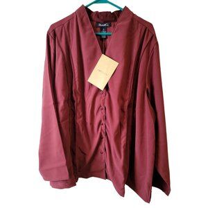 Denim & Co Size 3X Womens Top Burgundy Button Up Long Sleeve Shirt NWT